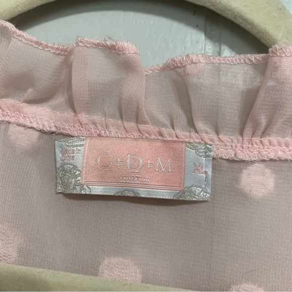 Women’s Light Pink C+D+M Collection Short Sleeve Sheer Swiss Dot V-Neck Blouse - Picture 6 of 6